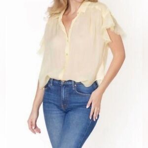 Maven West - Raw Edge Short Sleeve Ruffle Top